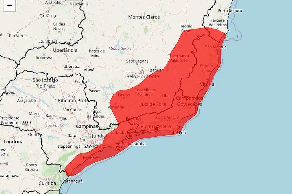 Instituto Nacional de Meteorologia emite alerta vermelho para precipitação intensa no Sudeste até sexta-feira